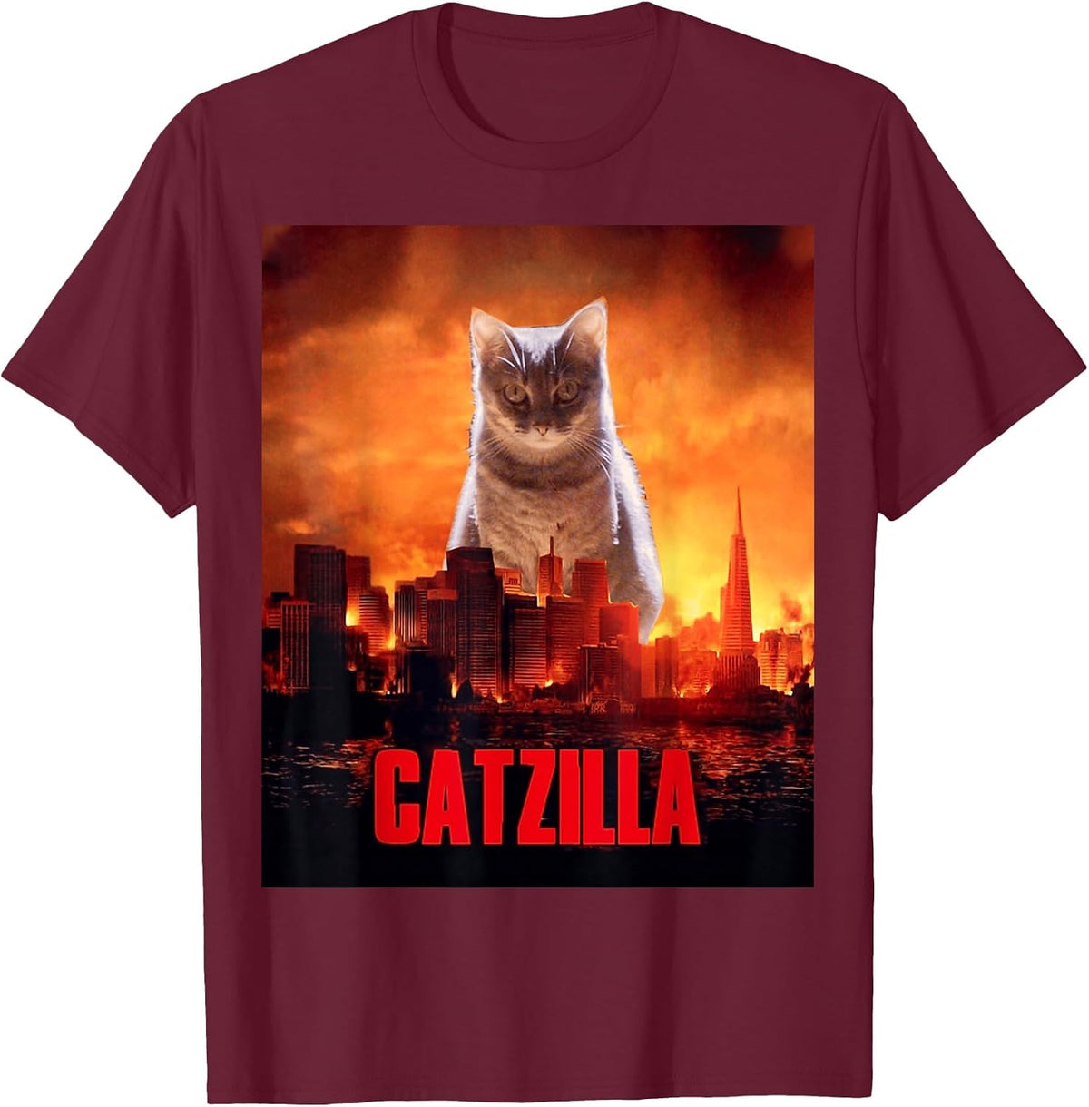 Catzilla Cat Kitten Lover T-Shirt - Burgundy