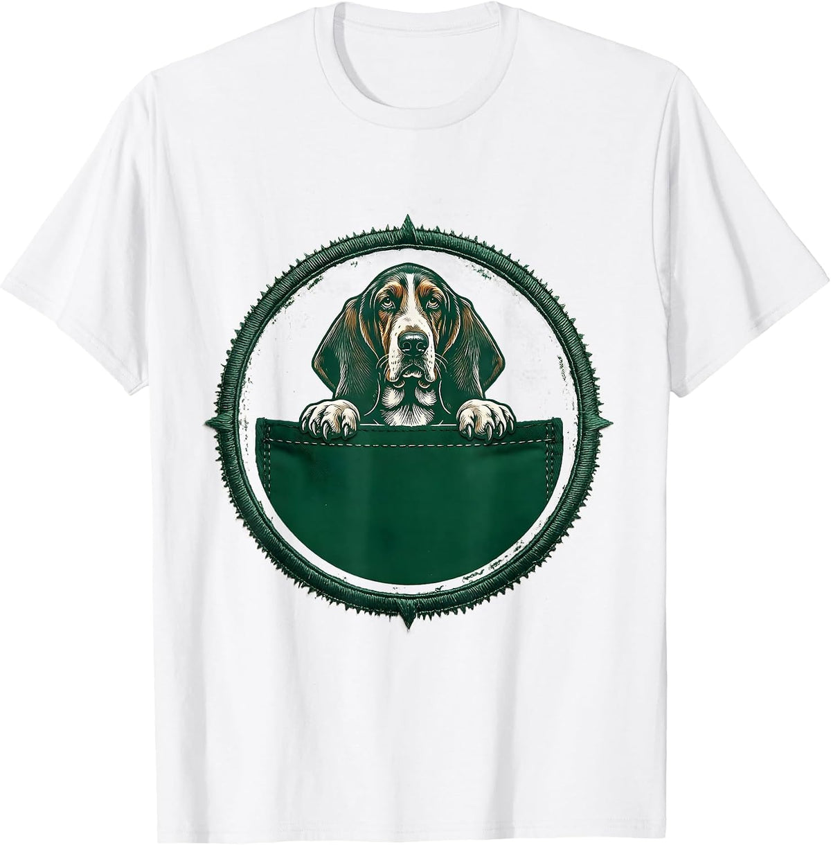 Men's Basset Hound Pocket Rubber Stamp Dog Lover T-Shirt - White