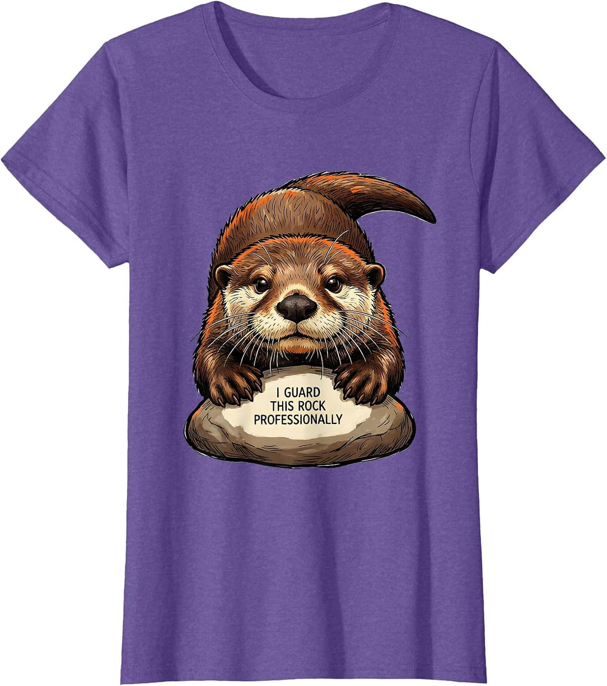 I Guard This Rock Professionally Funny Otter Lover Gift T-Shirt - Purple Heather