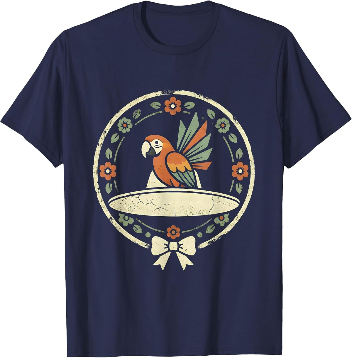 Macaw Parrot on Sombrero Mexican Art Design T-Shirt - Navy Blue