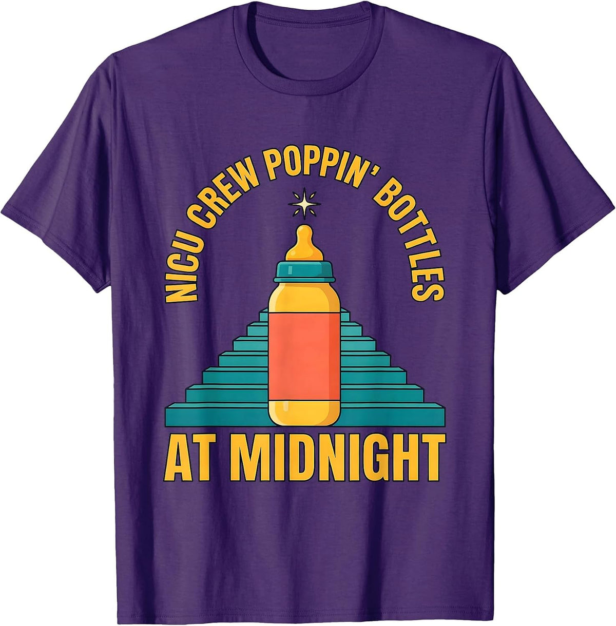 Men's NICU Crew Poppin Bottles At Midnight Funny Nurse New Year T-Shirt - Purple