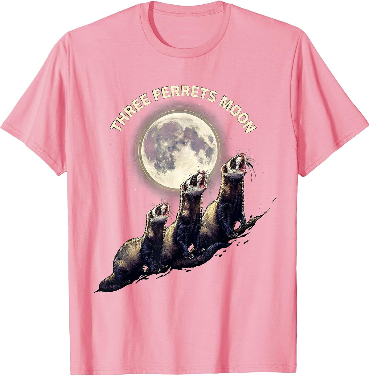 Men's Three Ferrets Moon Funny Ferret Lover Meme Parody T-Shirt - Pink