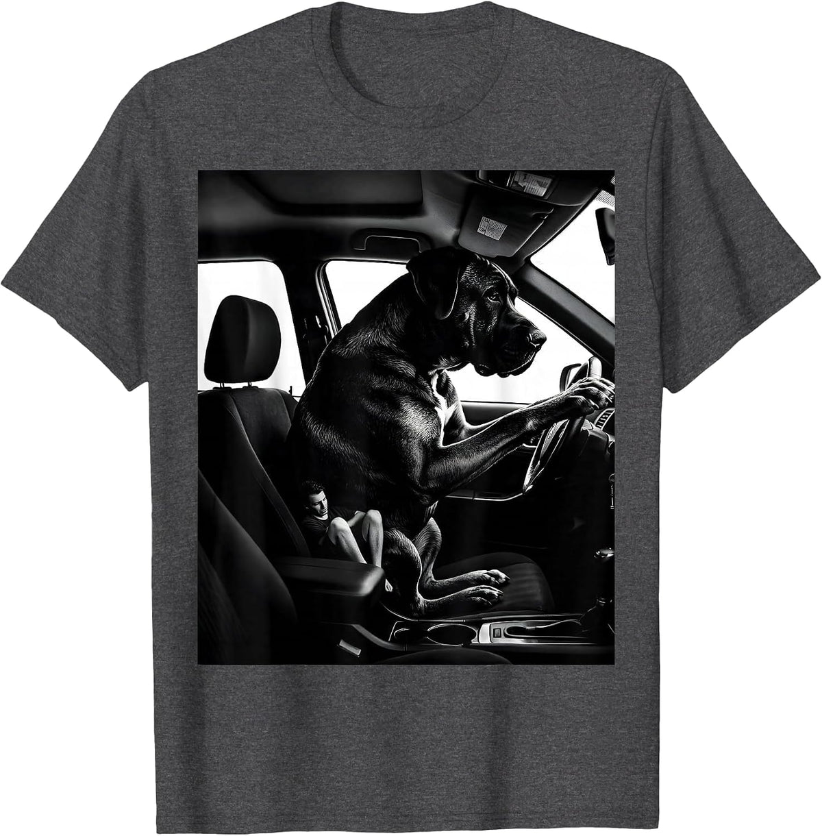 Men's Great Dane Passenger Dog Meme Humor Car Interior T-Shirt - Dark Heather Grey