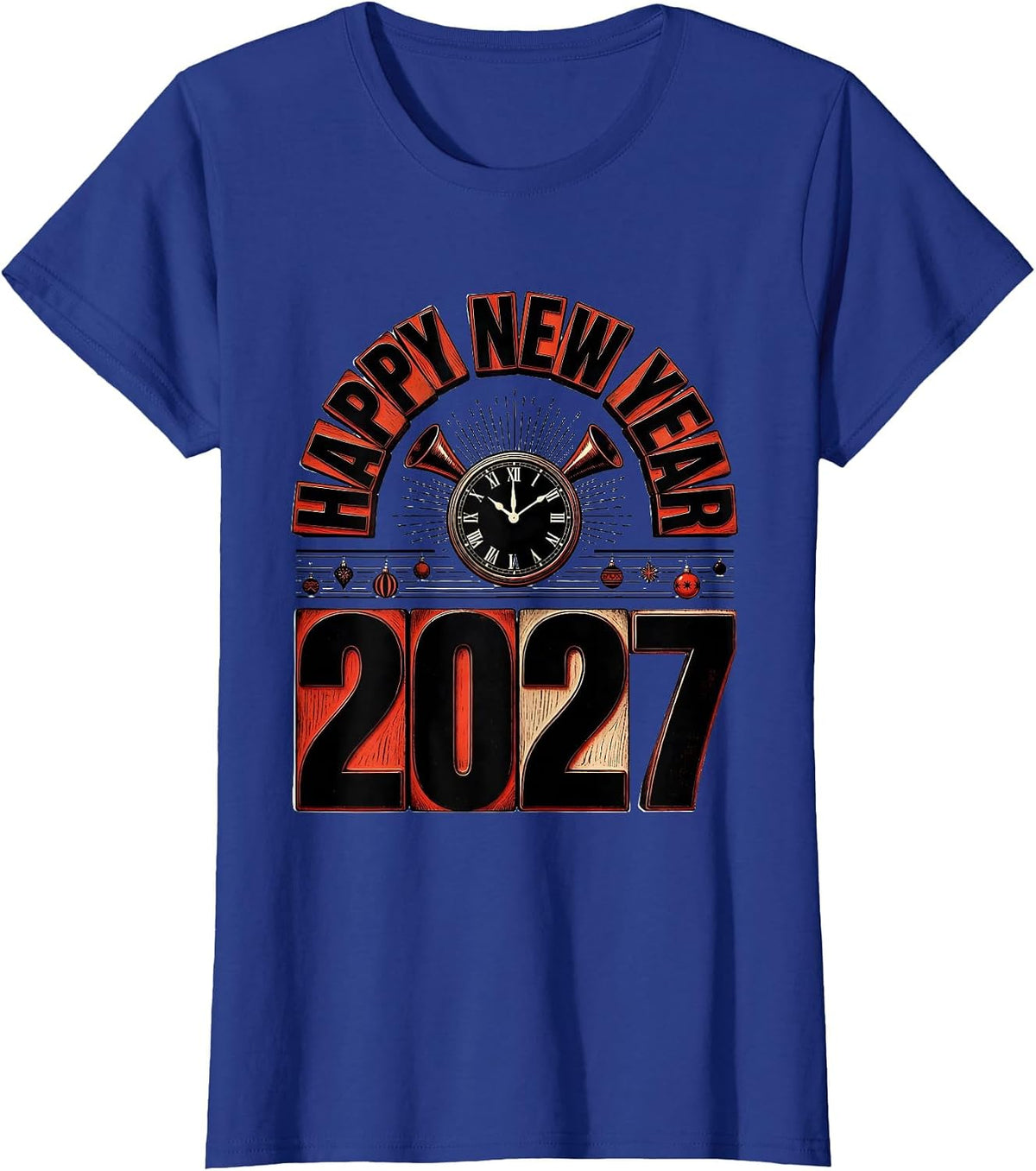 Women's Happy New Year 2027 Whimsical Festive Party Countdown T-Shirt - Royal Blue