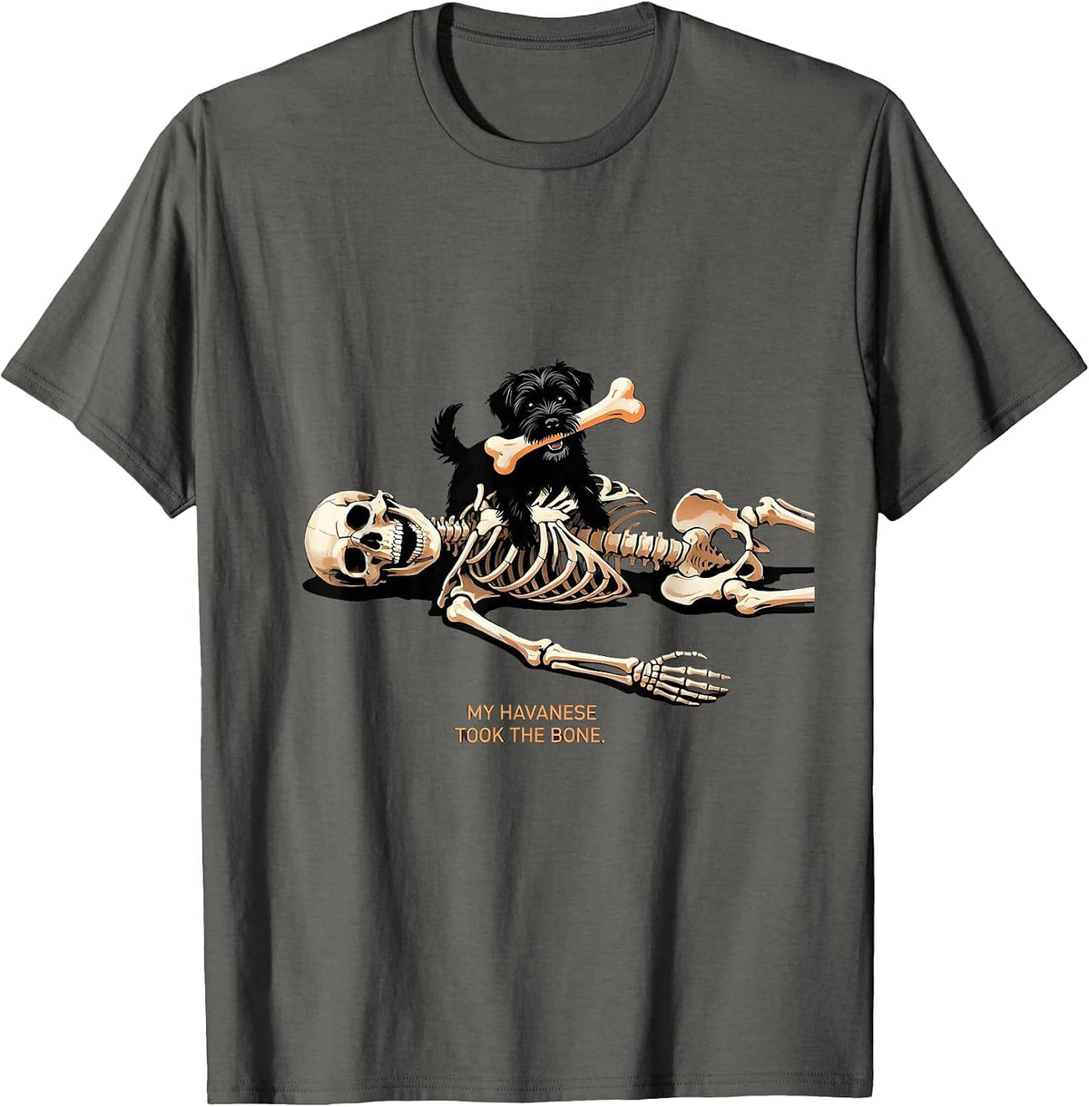 My Havanese Took the Bone Funny Skeleton Dog Mom Halloween T-Shirt - Asphalt Grey