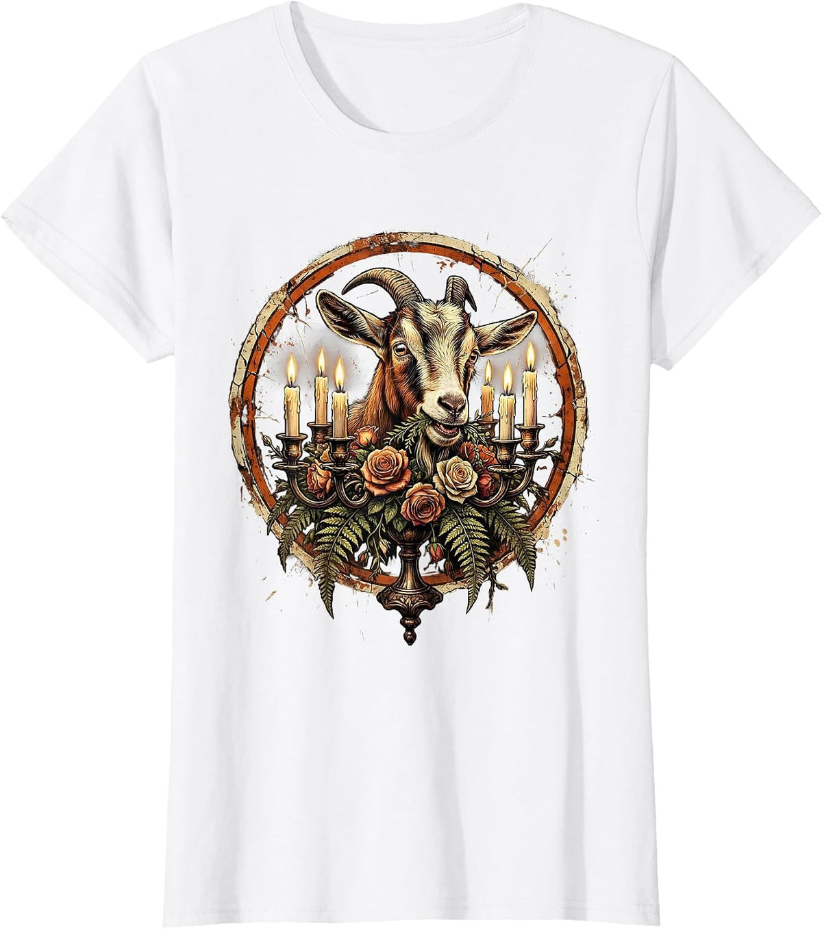 Goat Crashing the Dinner Table Funny Illustration T-Shirt - White