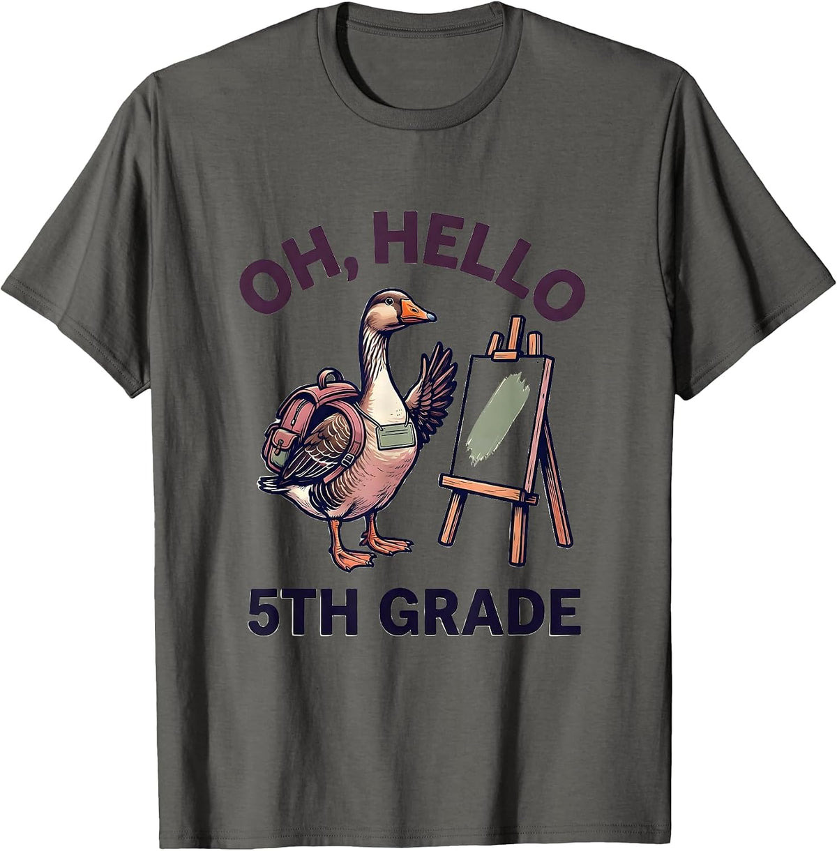 Men's Oh Hello 5th Grade Cute Goose Teacher Back To School T-Shirt - Asphalt Grey
