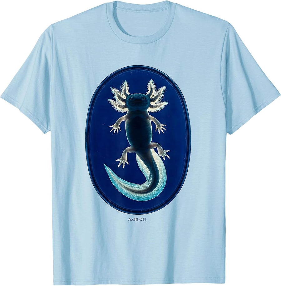 Men's Axolotl Cyanotype Photogram Biologist Herpetology Enthusiast T-Shirt - Baby Blue