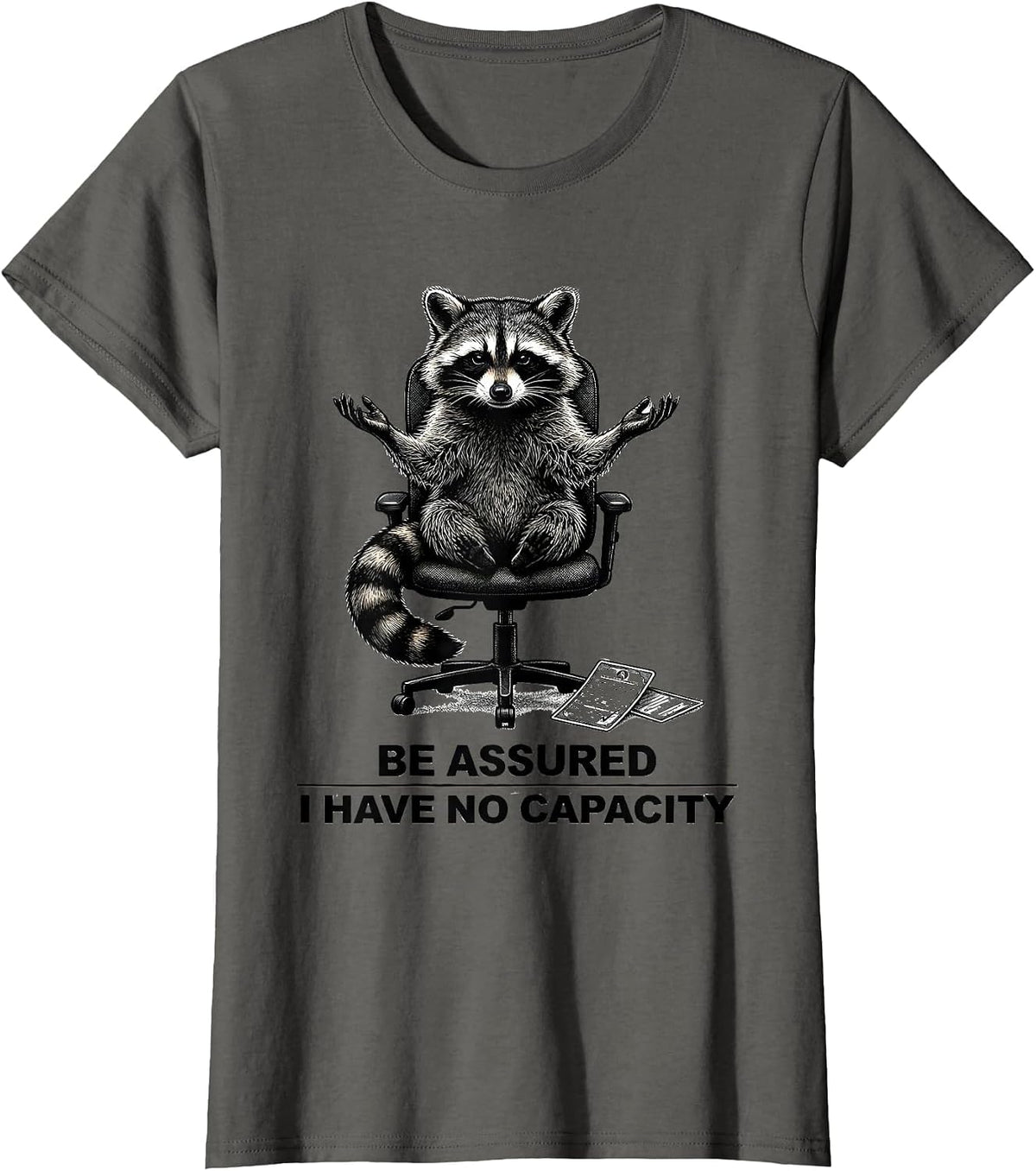 Women's Be Assured I Have No Capacity Funny Raccoon Sarcastic Humor T-Shirt - Asphalt Grey