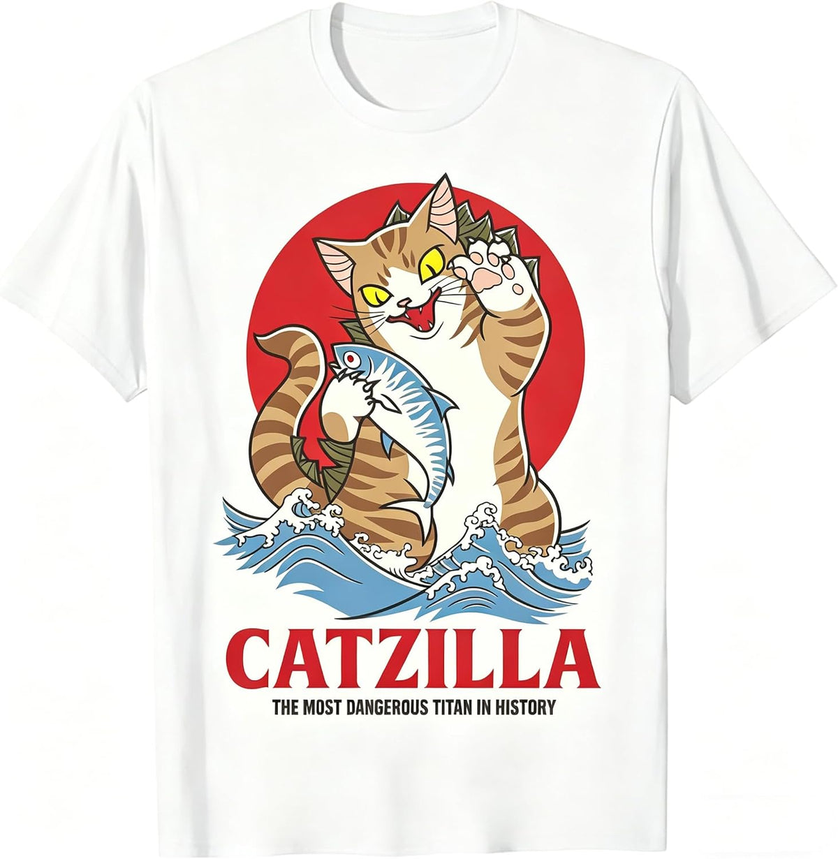 Catzilla Cat Japanese Art Funny Gifts for Men Women T-Shirt - White