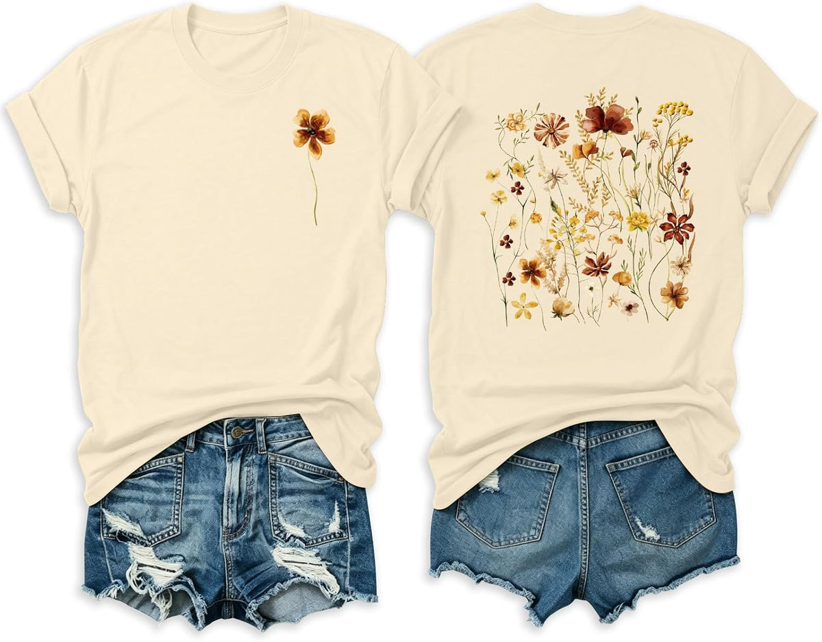 Cute T Shirts for Women Graphic Tees Short Sleeve Summer Tops - A5 Cream
