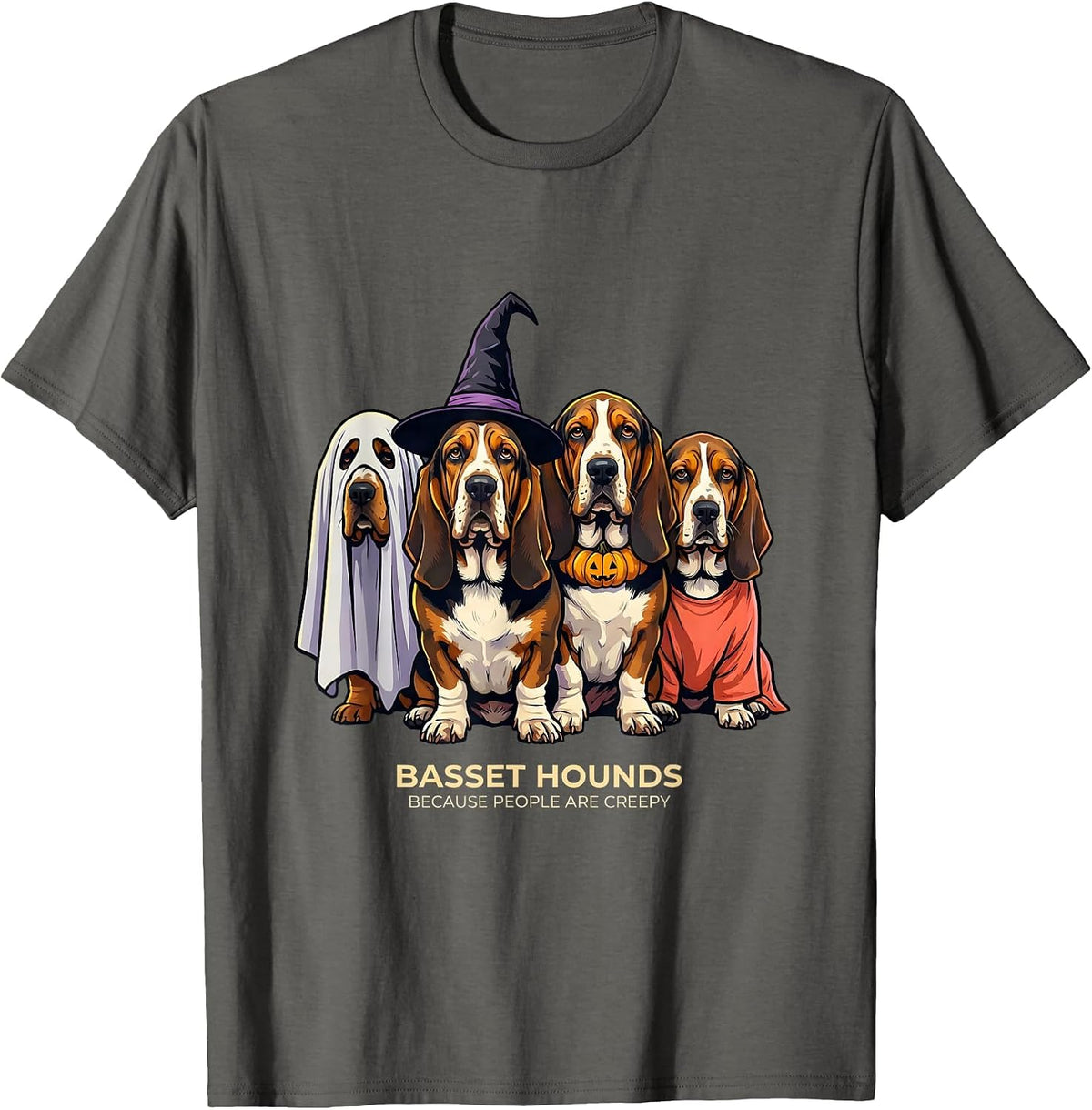 Basset Hounds Because People Are Creepy Halloween T-Shirt - Asphalt Grey