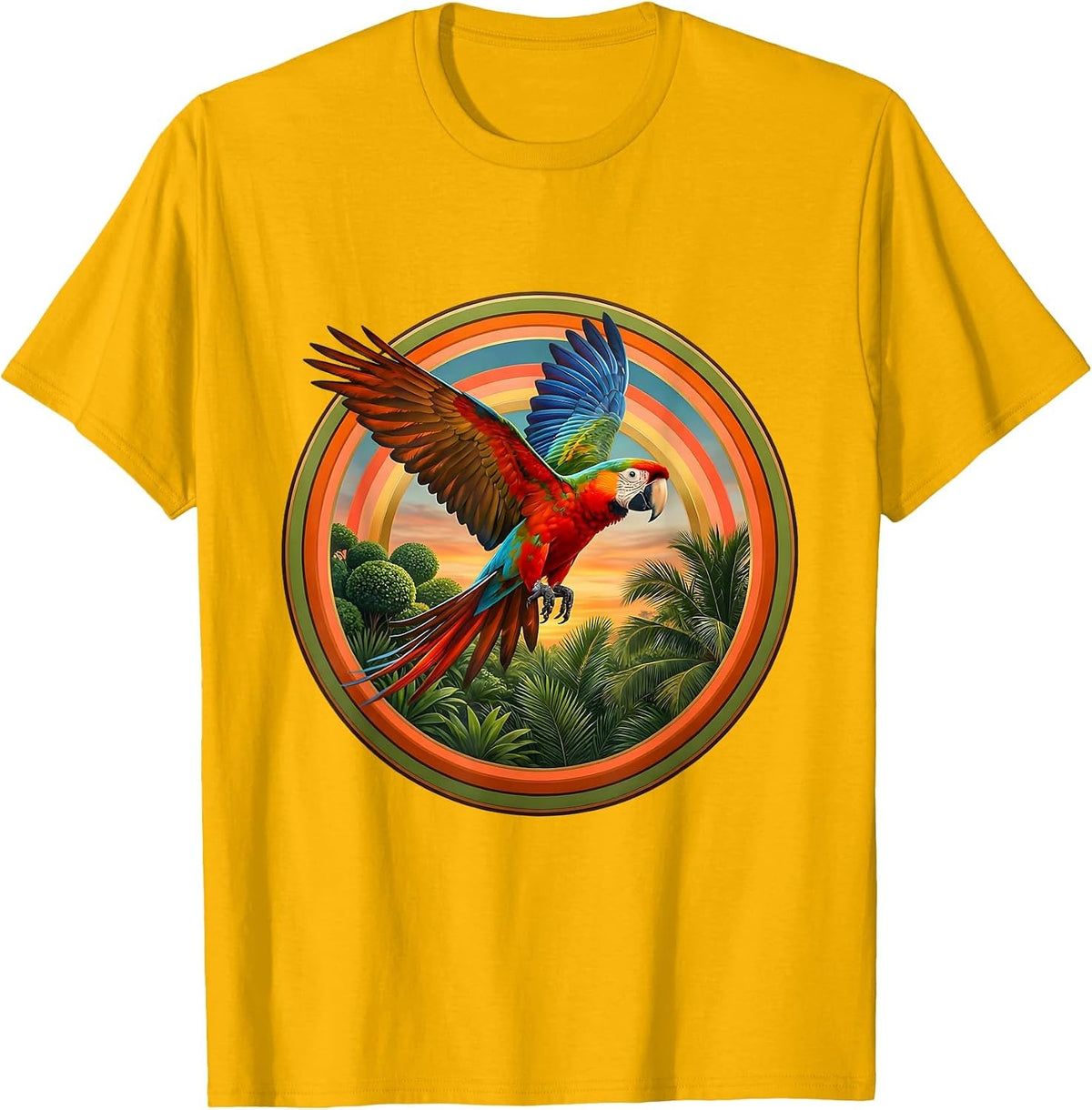Puerto Rican Parrot in Flight Jungle Illustration T-Shirt - Golden Yellow