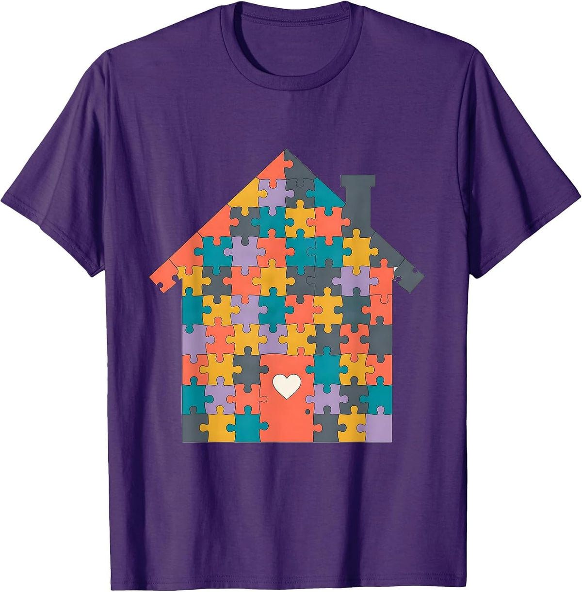 Men's Social Worker Puzzle House Illustration T-Shirt - Purple