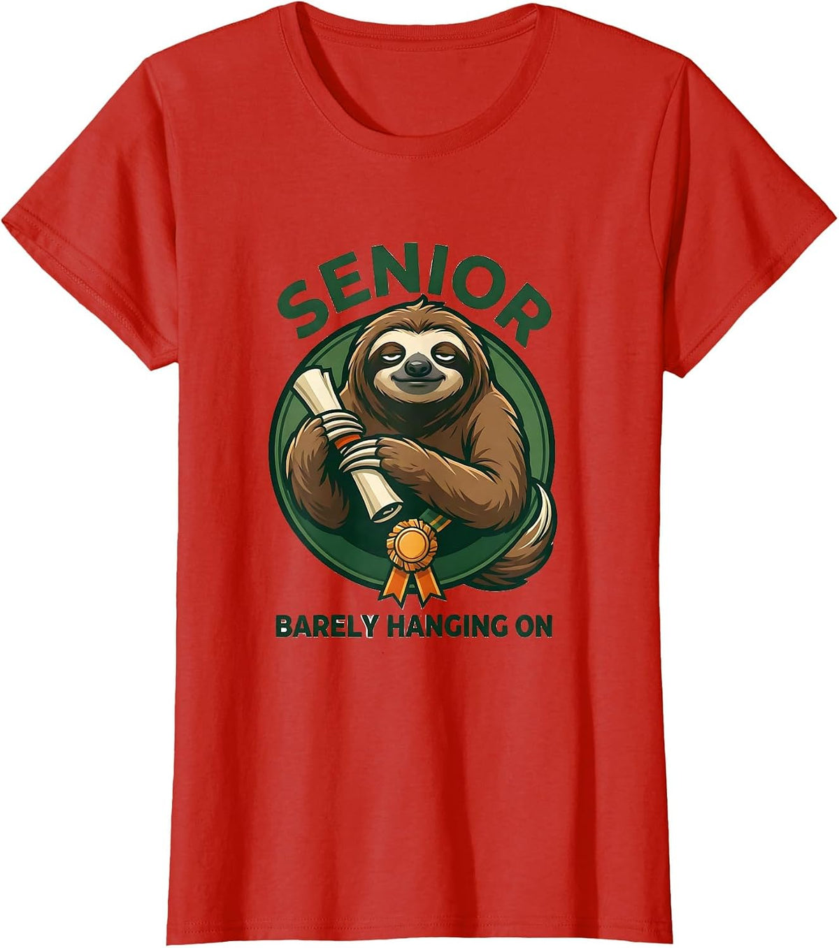 Senior Barely Hanging On Funny College Student Gift T-Shirt - Red