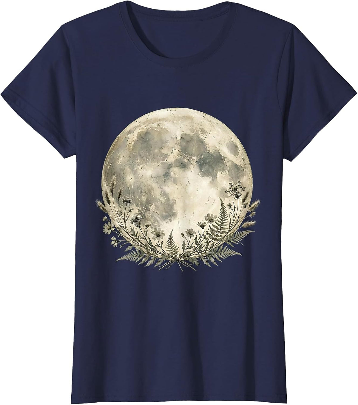 Women's Full Moon Shining Bright Illustration T-Shirt - Navy Blue