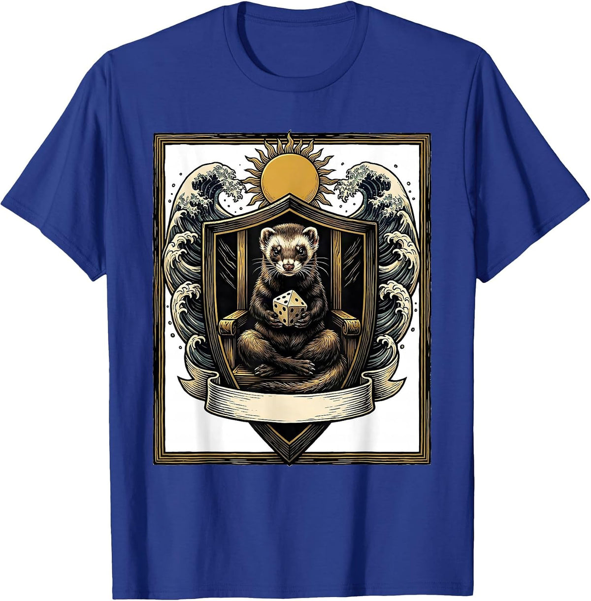 Men's Ferret Crest Gamer Novelty Anime Ukiyo-e T-Shirt - Royal Blue