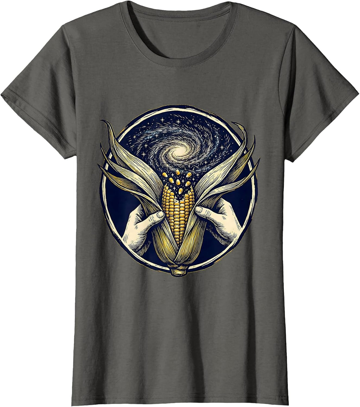 Women's Cosmic Corn Galaxy Peel Graphic Design T-Shirt - Asphalt Grey