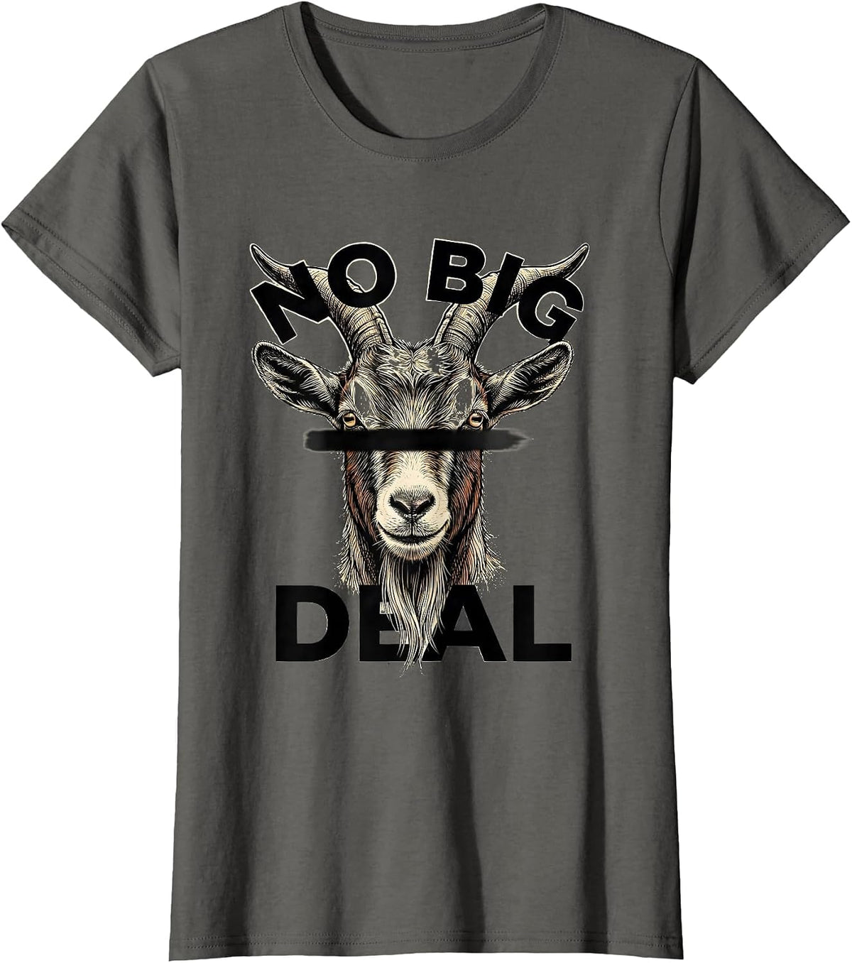 Women's No Big Deal Bold Crosshatched Goat Head Sunglasses Humor T-Shirt - Asphalt Grey