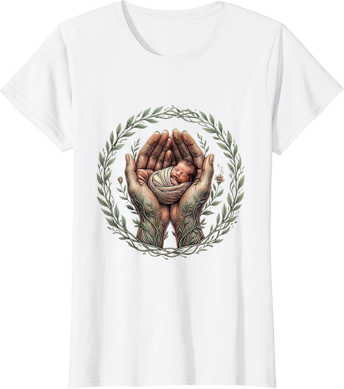 NICU Nurse Cupped Hands Newborn Illustration T-Shirt - White