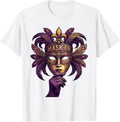 Men's Mask On World Off Mardi Gras Celebration Design T-Shirt - White