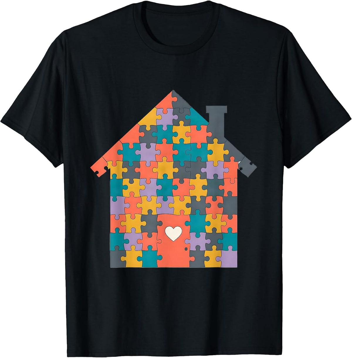 Men's Social Worker Puzzle House Illustration T-Shirt - Black