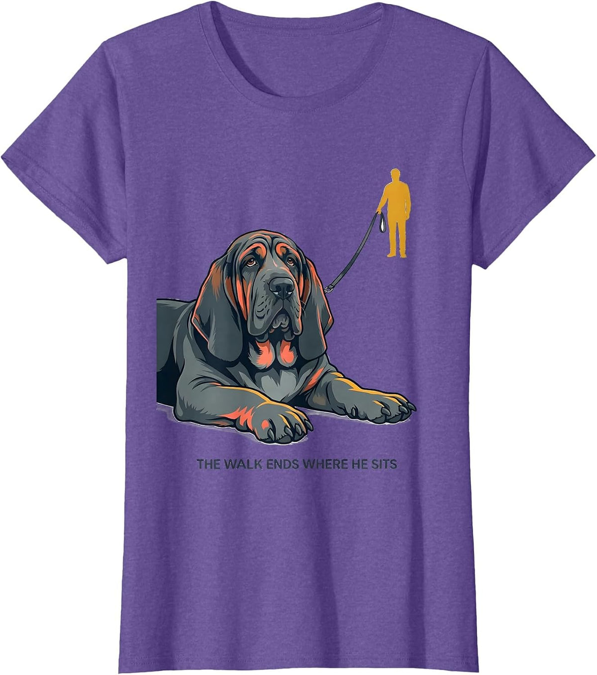 Women's The Walk Ends Where He Sits Funny Basset Hound Dog Lover T-Shirt - Purple Heather
