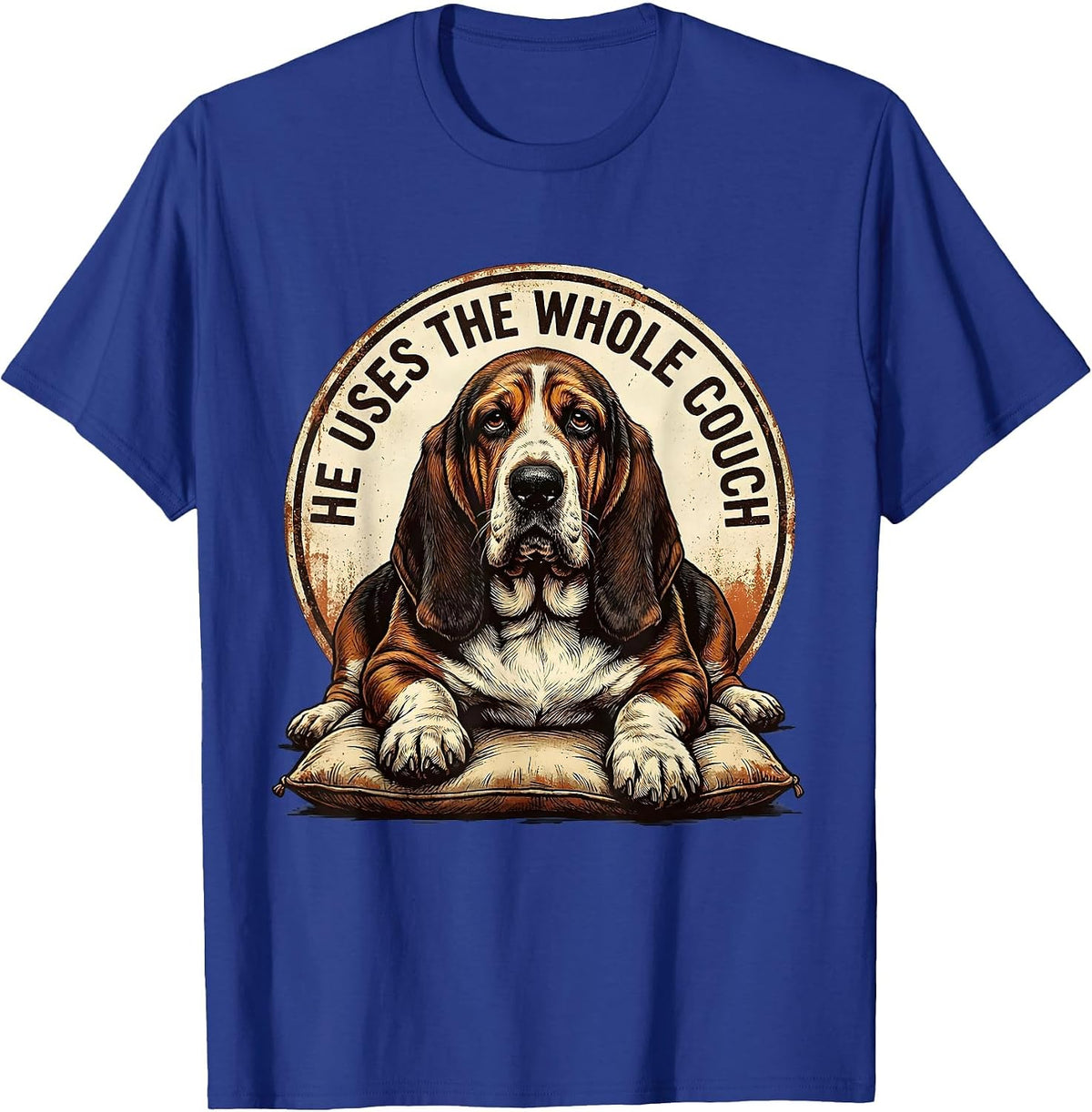He Uses The Whole Couch Vintage Funny Basset Hound Dog Lover T-Shirt - Royal Blue