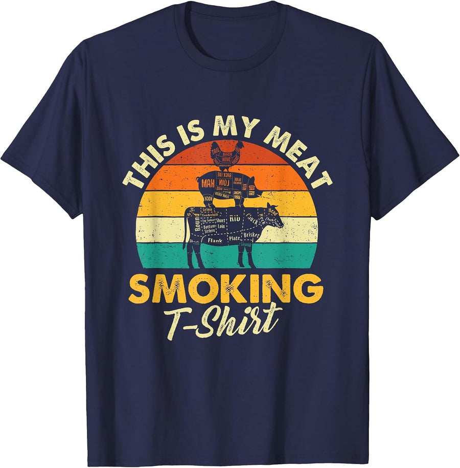 This is My Meat Smoking T-Shirt - BBQ Lover Barbecue T-Shirt - Navy Blue