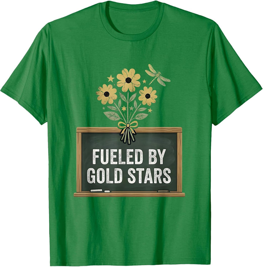 Men's Fueled By Gold Stars 2nd Grade Teacher Design T-Shirt - Kelly Green
