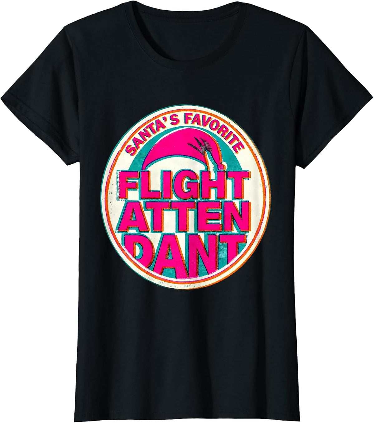 Santa's Favorite Flight Attendant Funny Flight Crew Holiday T-Shirt - Black