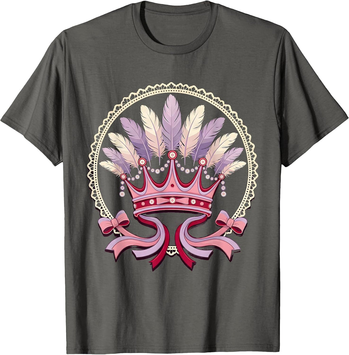 Mardi Gras Parade Float Crown Feathers Design T-Shirt - Asphalt Grey