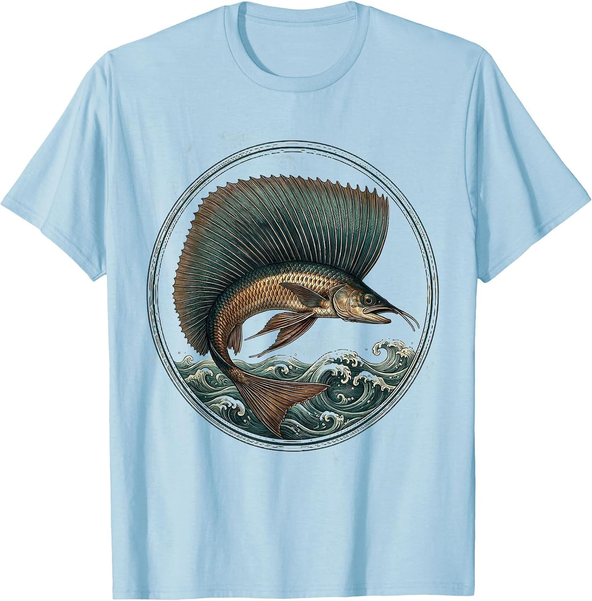 Men's Flying Fish Soaring Over Ocean Waves Graphic T-Shirt - Baby Blue