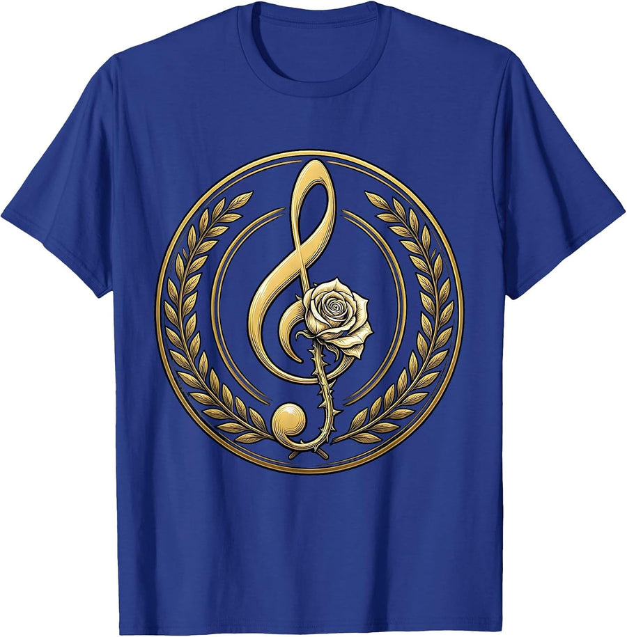 Music Teacher Treble Clef Blooming Flower Art T-Shirt - Royal Blue