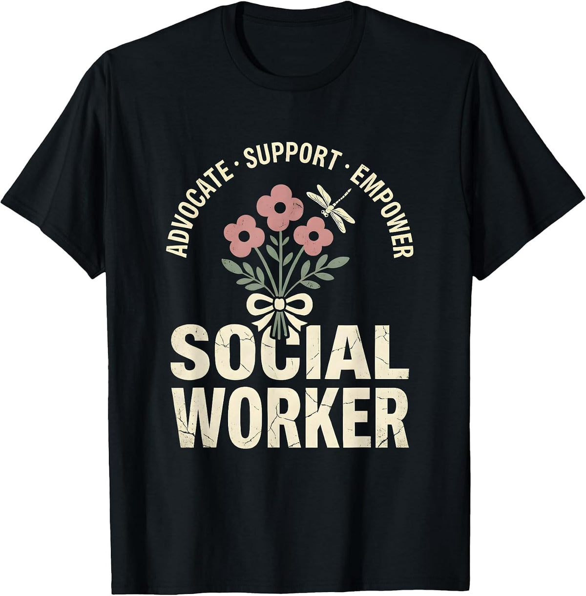 Men's Advocate Support Empower Social Worker Floral Boho Social T-Shirt - Black