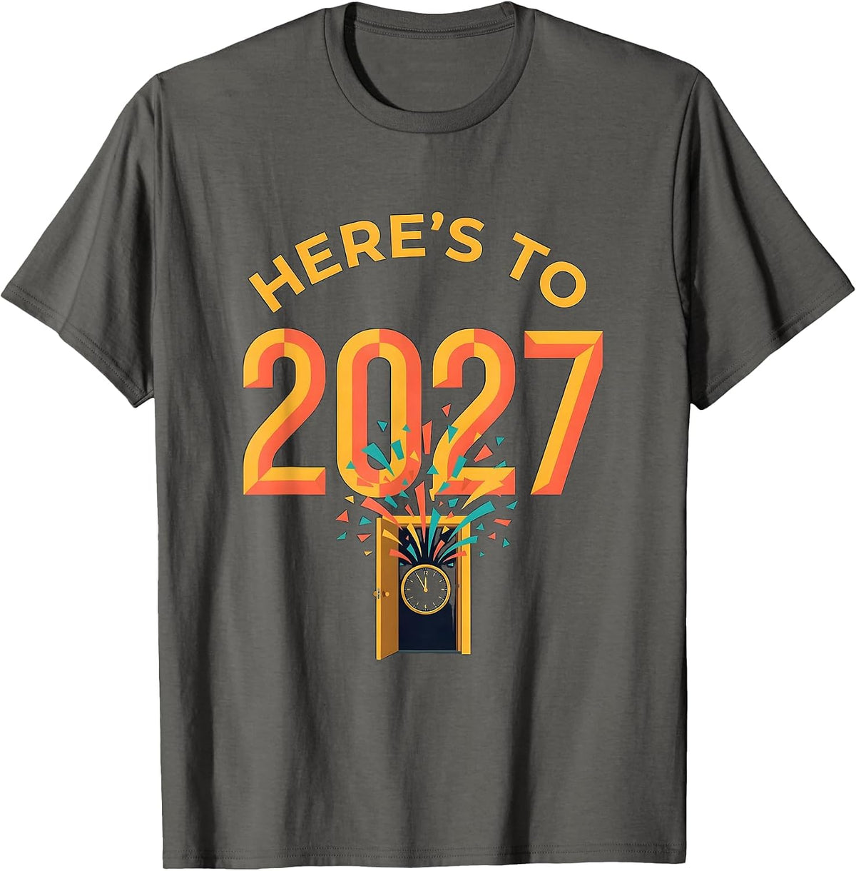 Men's Here's To 2027 Whimsical Festive Party Countdown Novelty T-Shirt - Asphalt Grey