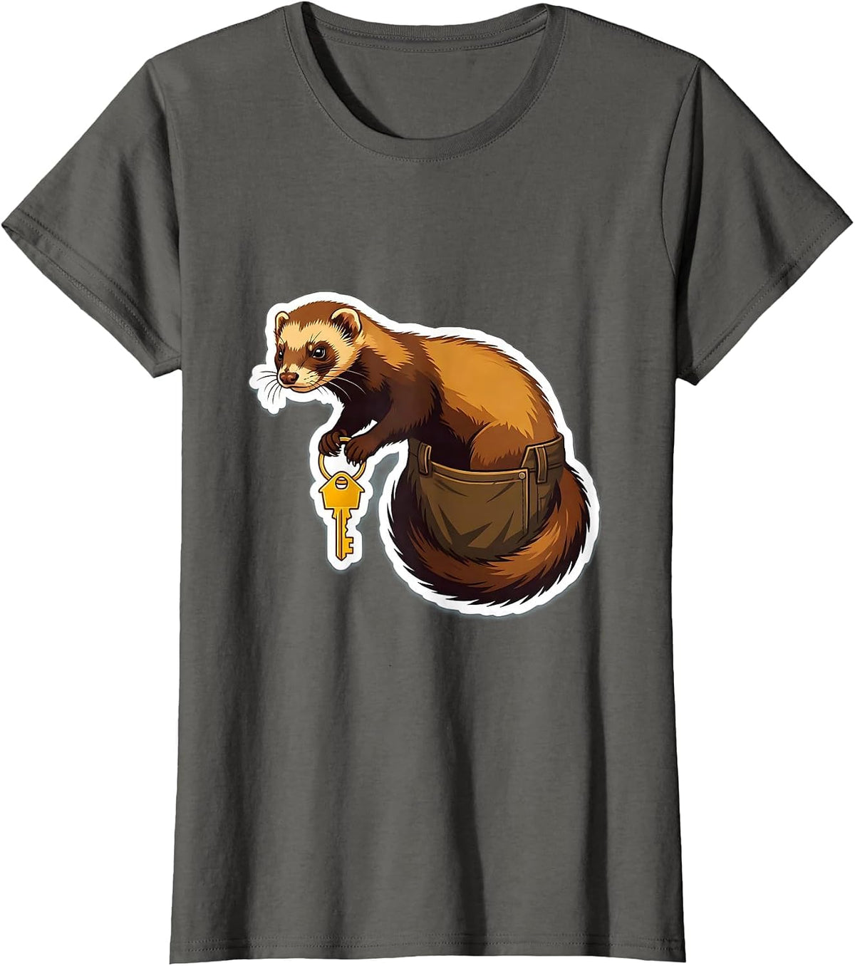 Women's Ferret Hauling Key Funny Ferret Lover Gift T-Shirt - Asphalt Grey
