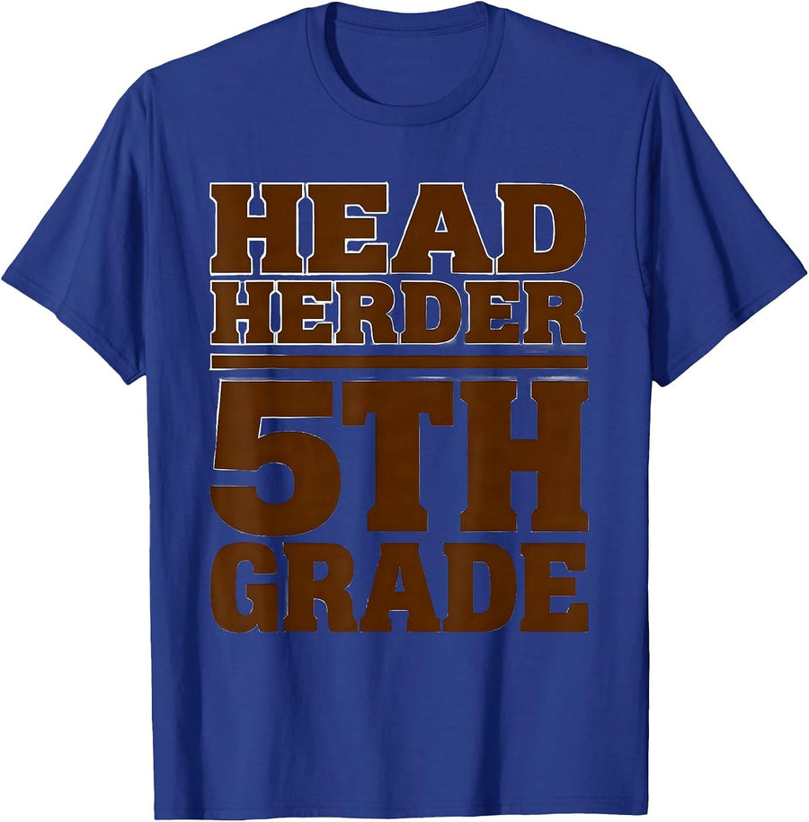 Head Herder 5th Grade Western Cowboy Teacher Back To School T-Shirt - Royal Blue