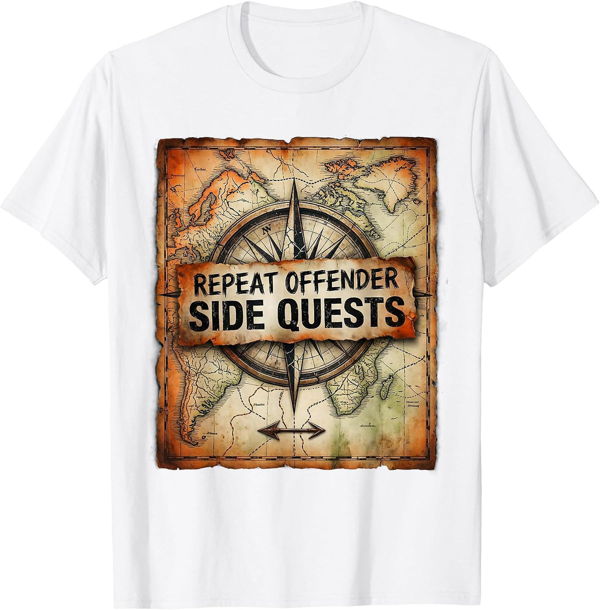 Men's Repeat Offender Side Quests Distressed RPG Gamer Humor T-Shirt - White