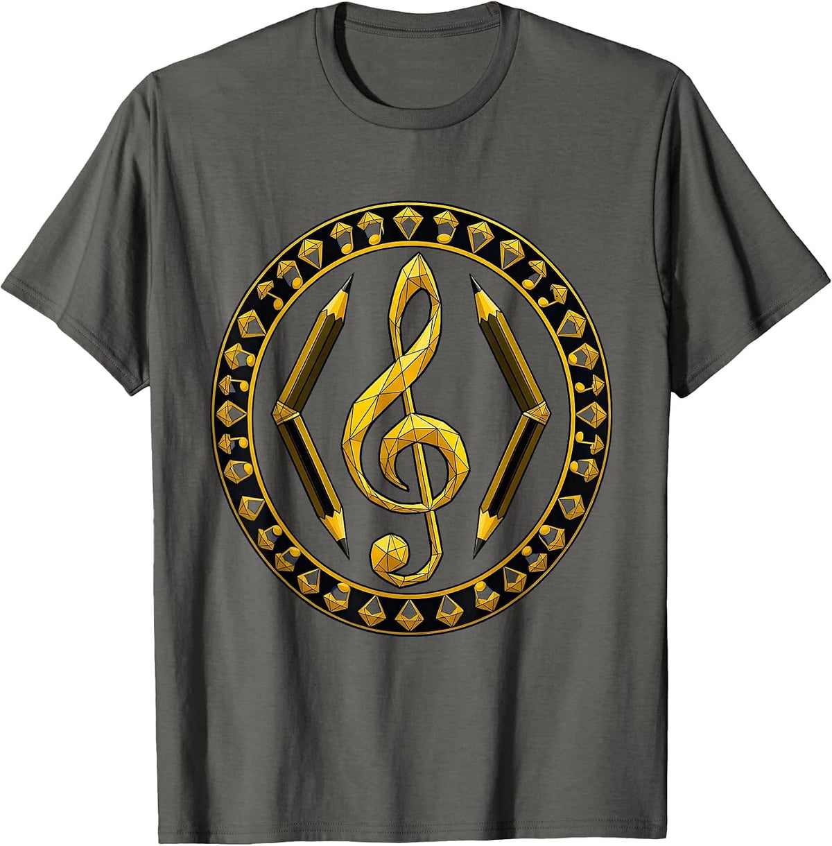 Music Teacher Pencil Treble Clef Illustration T-Shirt - Asphalt Grey