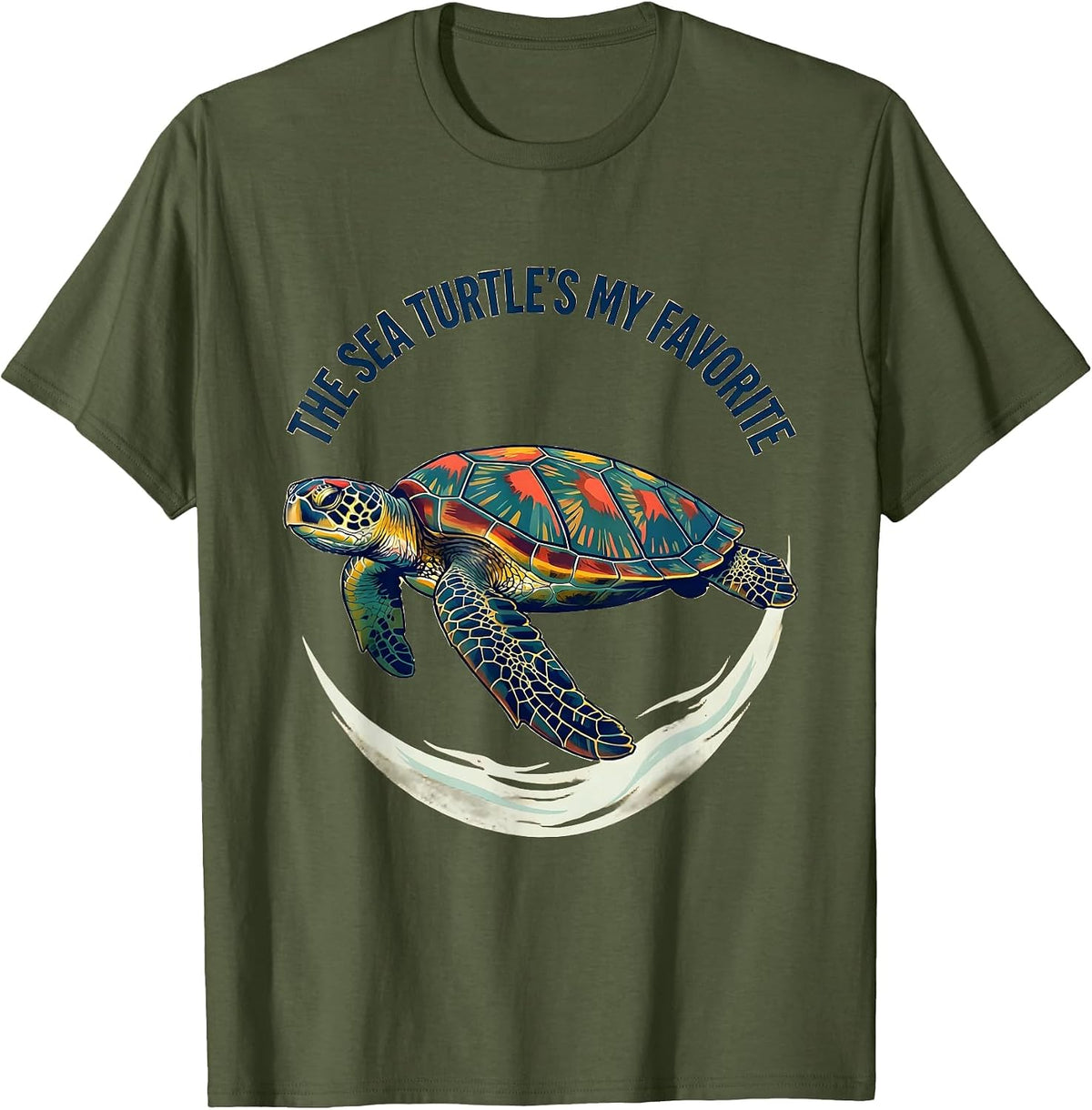 Men's The Sea Turtle's My Favorite Screenprint Sea Turtle Lover T-Shirt - Olive Green