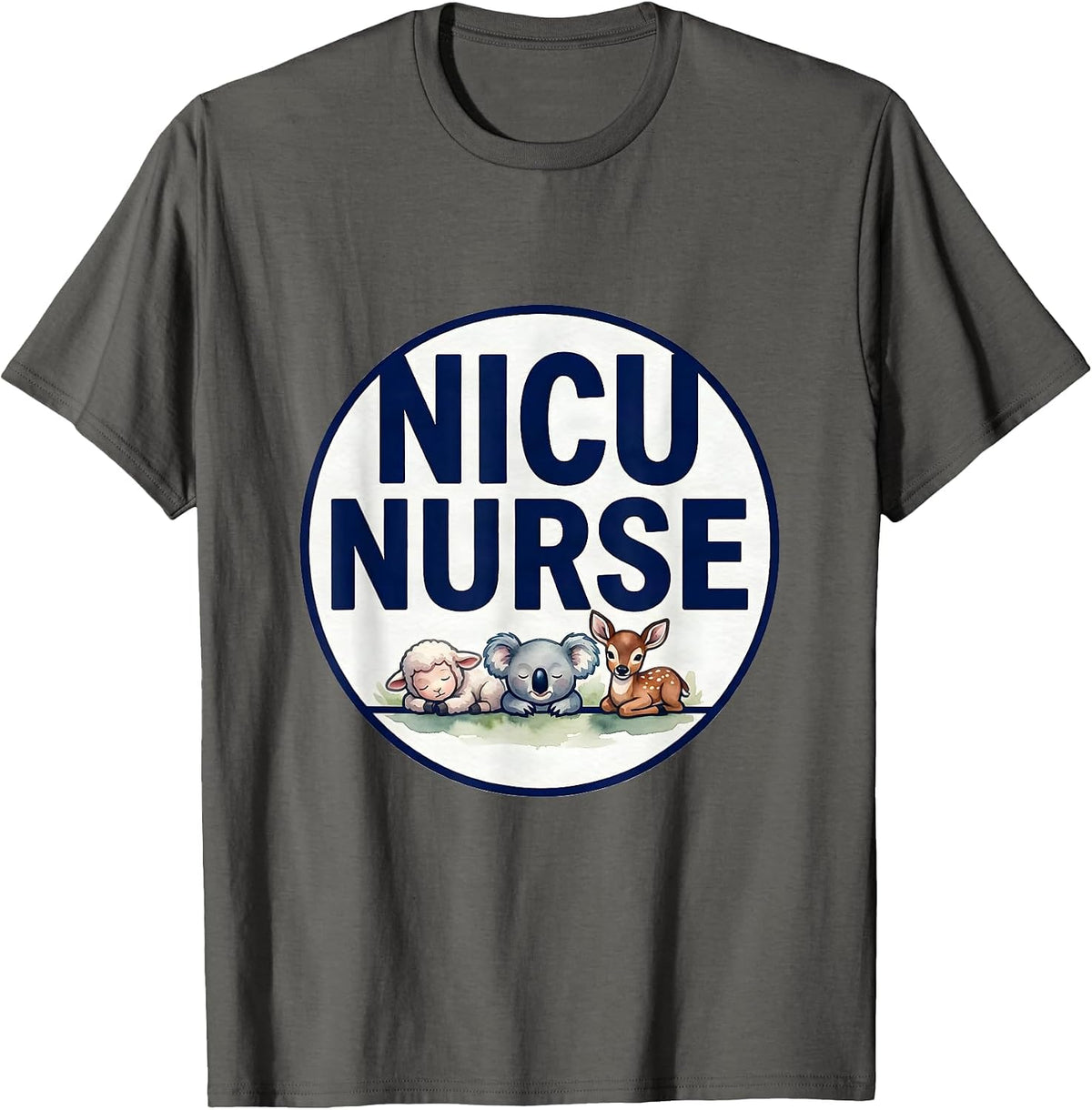 NICU Nurse Watercolor Cute Animal Pediatric Nurse T-Shirt - Asphalt Grey