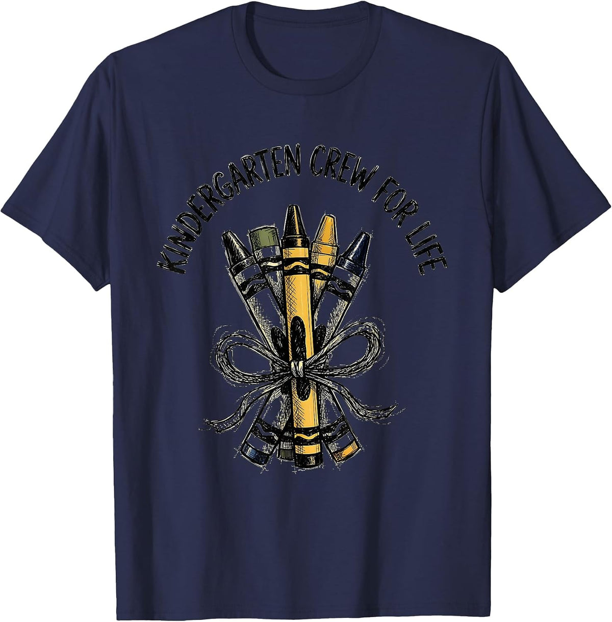 Kindergarten Crew For Life Teacher Design T-Shirt - Navy Blue