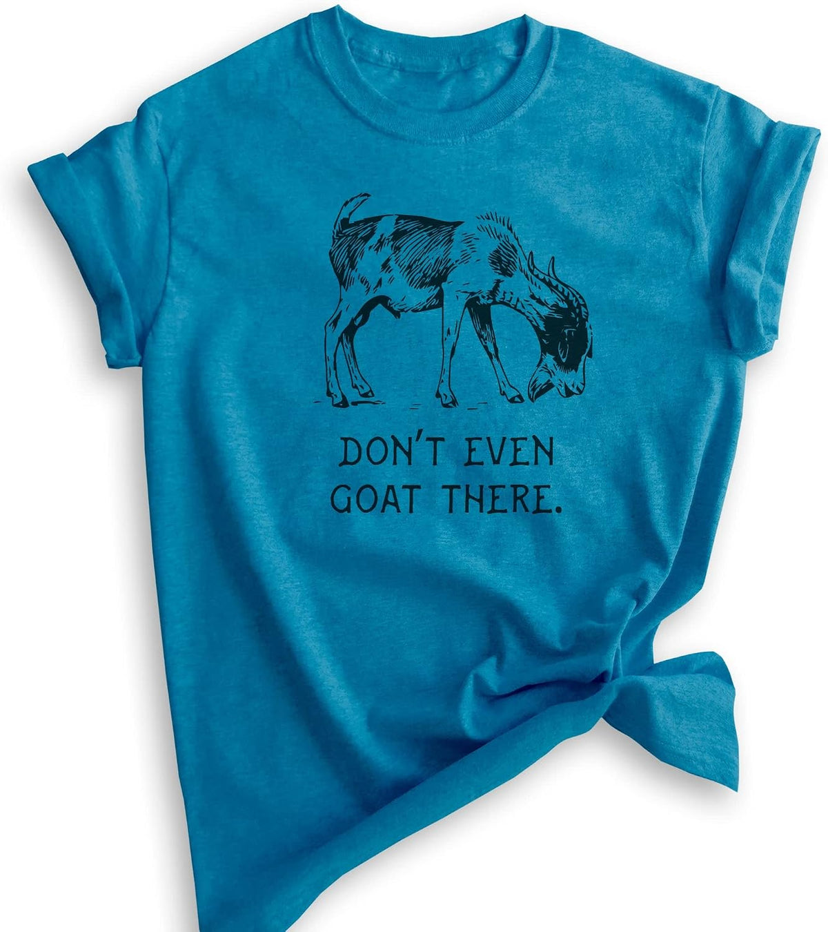 Don't Even Goat There Shirt, Unisex Women's Men's Shirt, Goat Shirt, Farm Shirt, Pun Shirt, Farmer Tee - Heather Blue