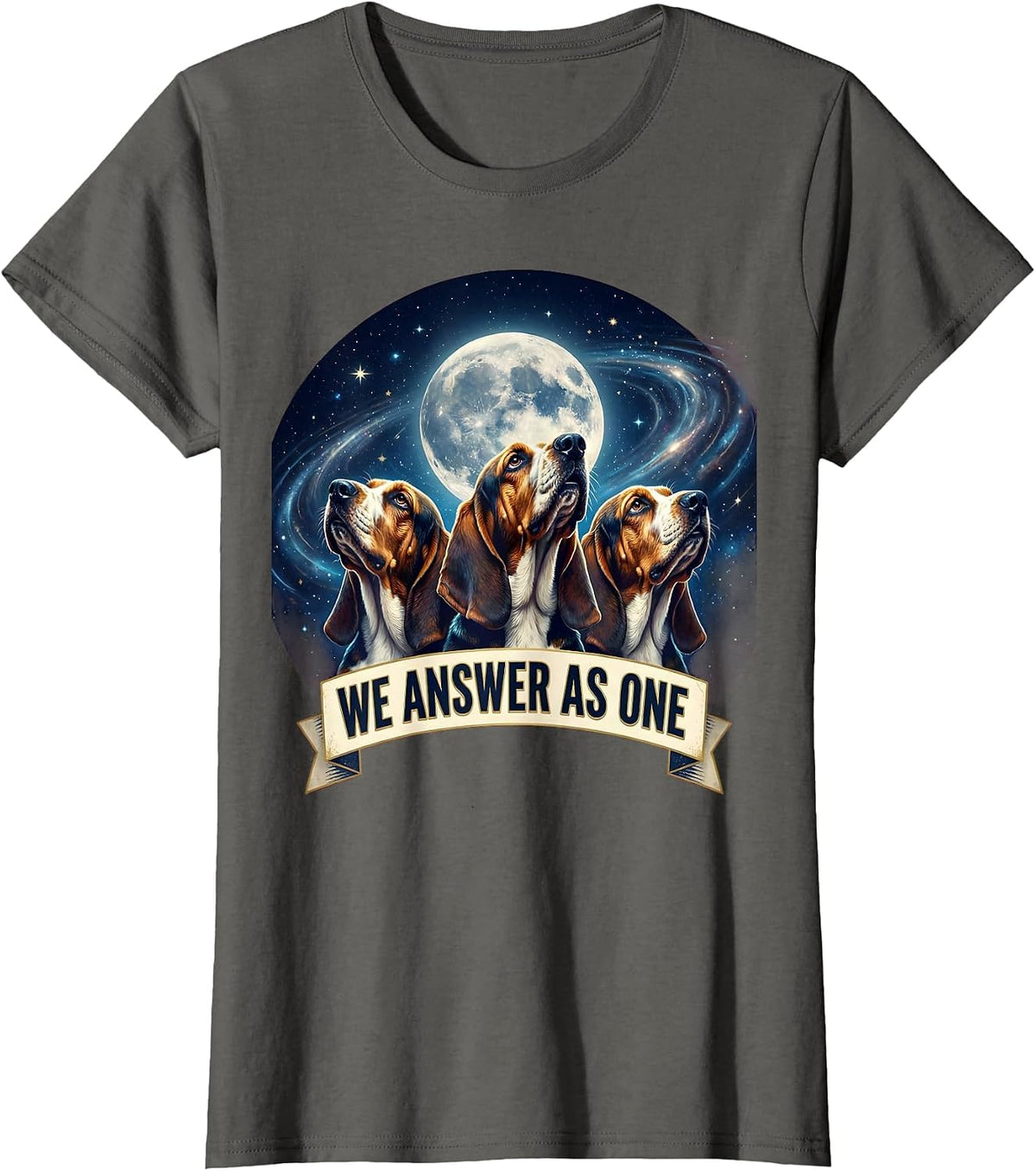 Women's We Answer As One Cosmic Basset Hound Funny Animal Meme T-Shirt - Asphalt Grey