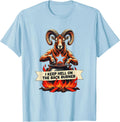 Men's I Keep Hell On The Back Burner Occult Gothic Satanic Goat T-Shirt - Baby Blue