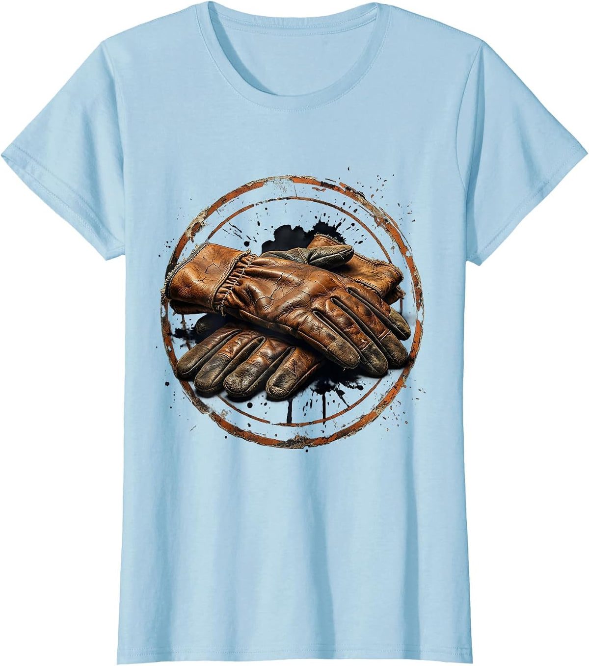 Labor Day Worn Leather Work Gloves Graphic T-Shirt - Baby Blue