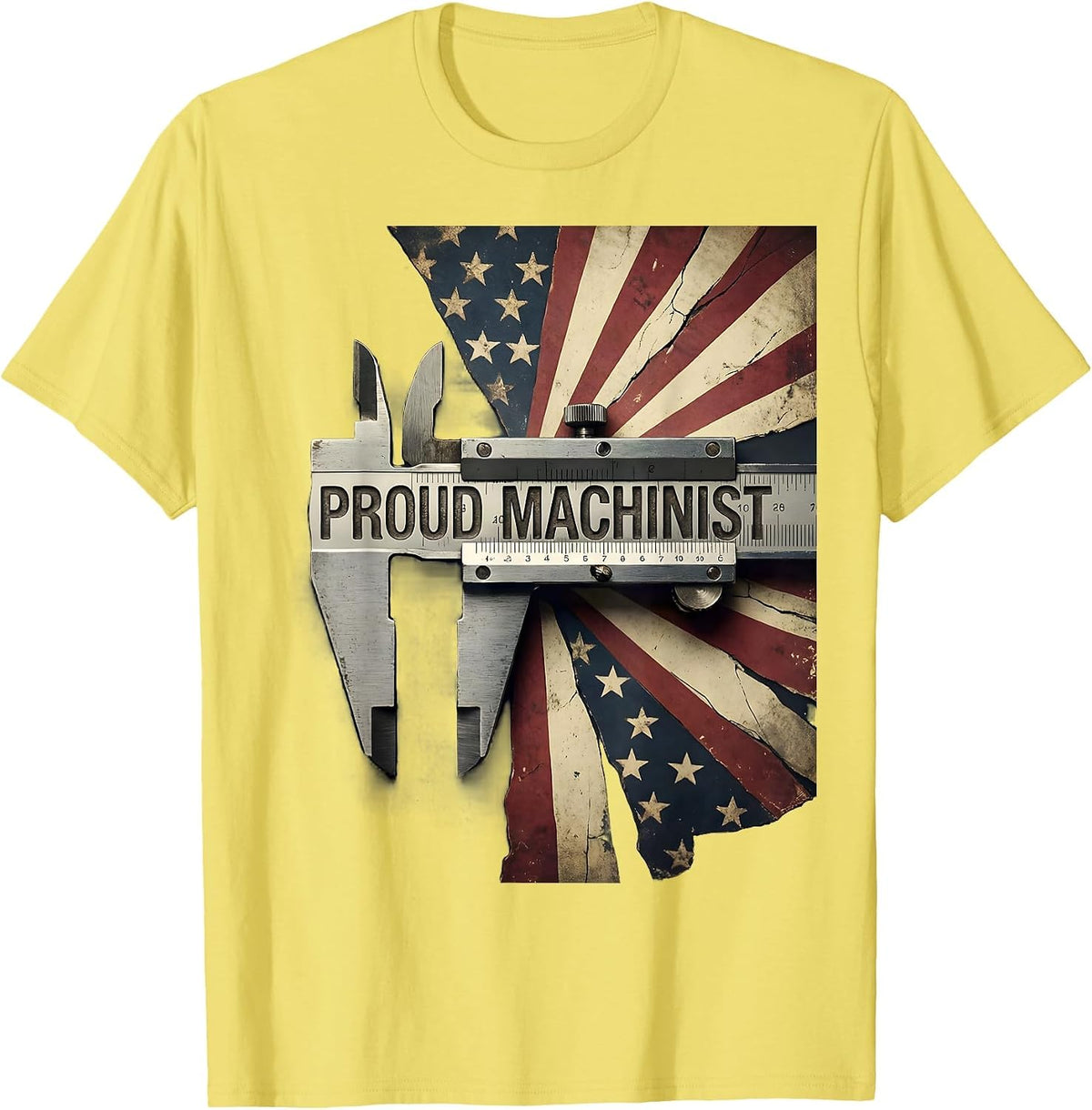 Men's Proud Machinist Vintage American Flag Occupation Role Pride T-Shirt - Lemon Yellow