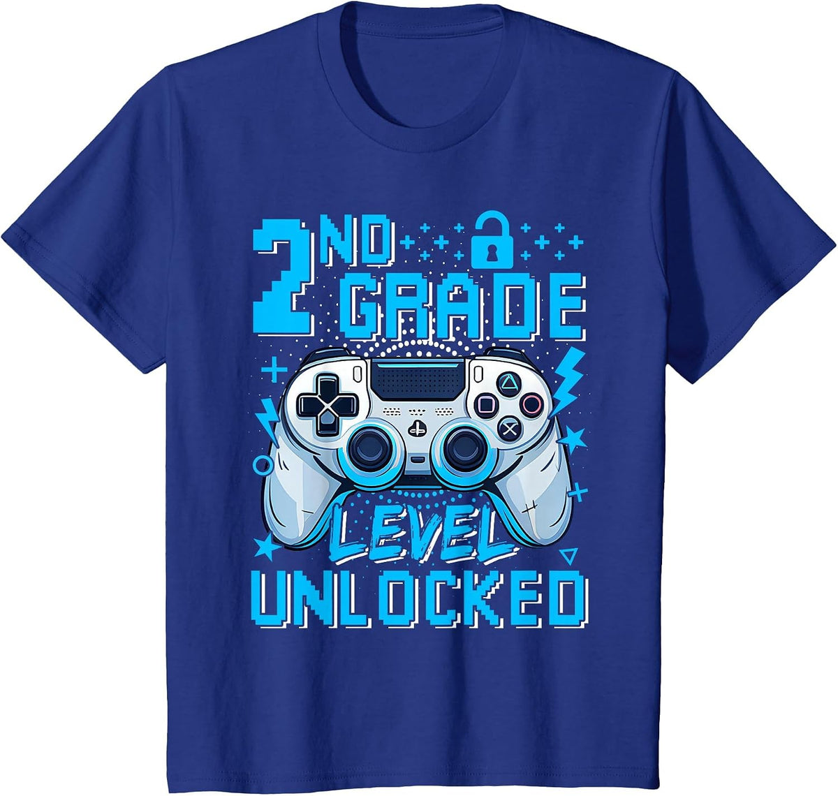 2nd Grade Level Unlocked Video Game First Day Boy Kid T-Shirt - Royal Blue