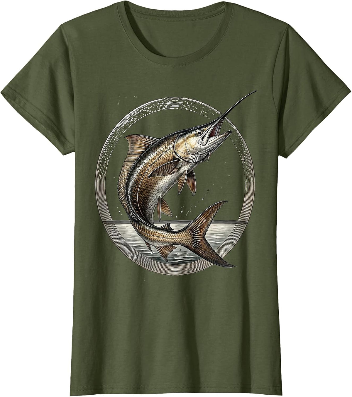 Women's Gulf of Mexico Jumping Tarpon Illustration T-Shirt - Olive Green
